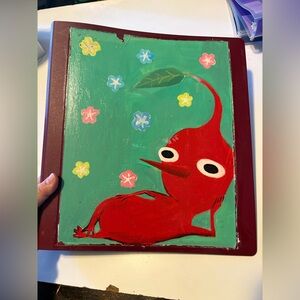 1 1/2" Red Exceed 3 Ring Binder One Touch W/ Ruler/Red Pikmin Hand Painted
